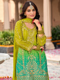 Green Embroidered Straight Kurta Palazzos With Dupatta Set