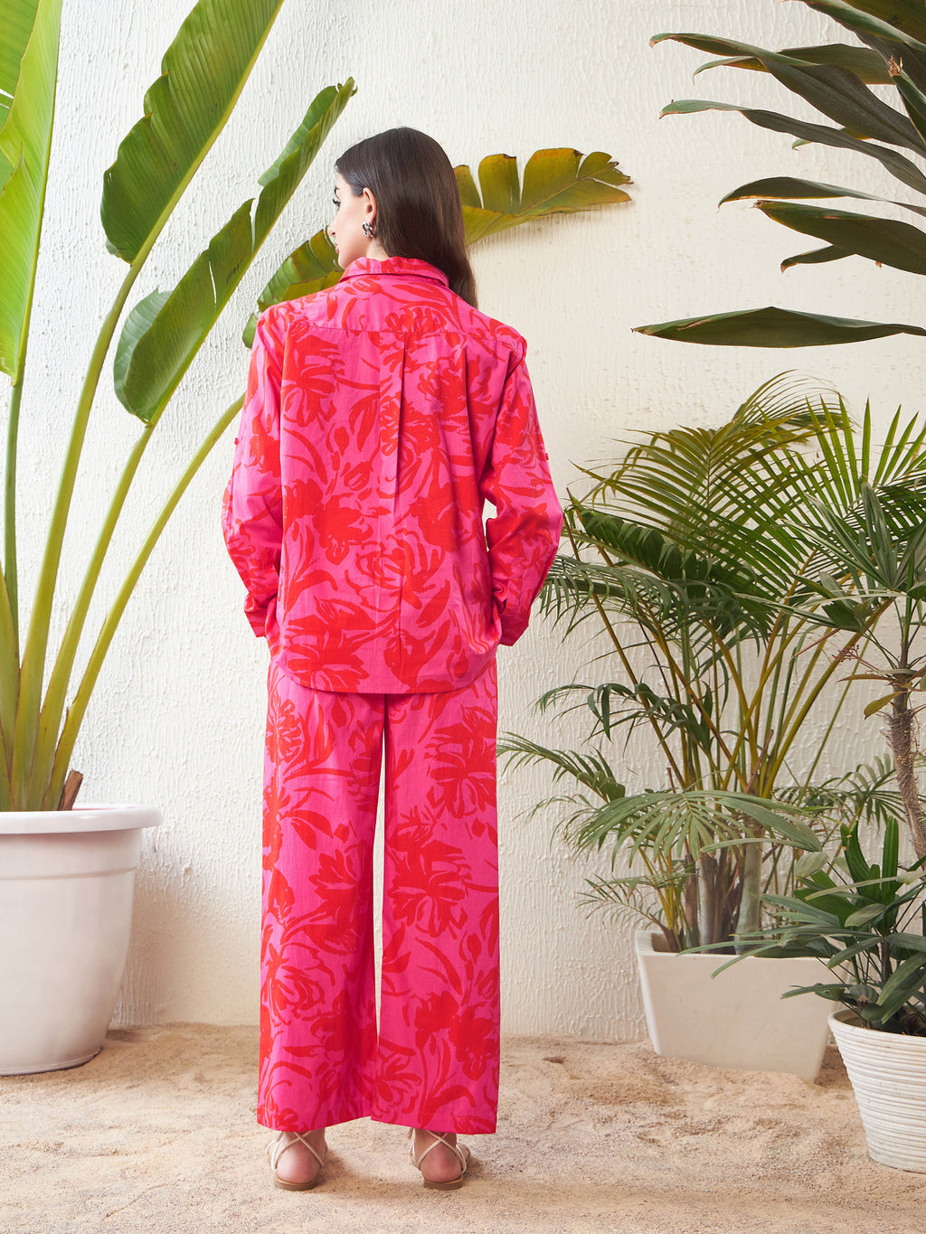 women magenta floral shirt with lounge pants sfsets95856