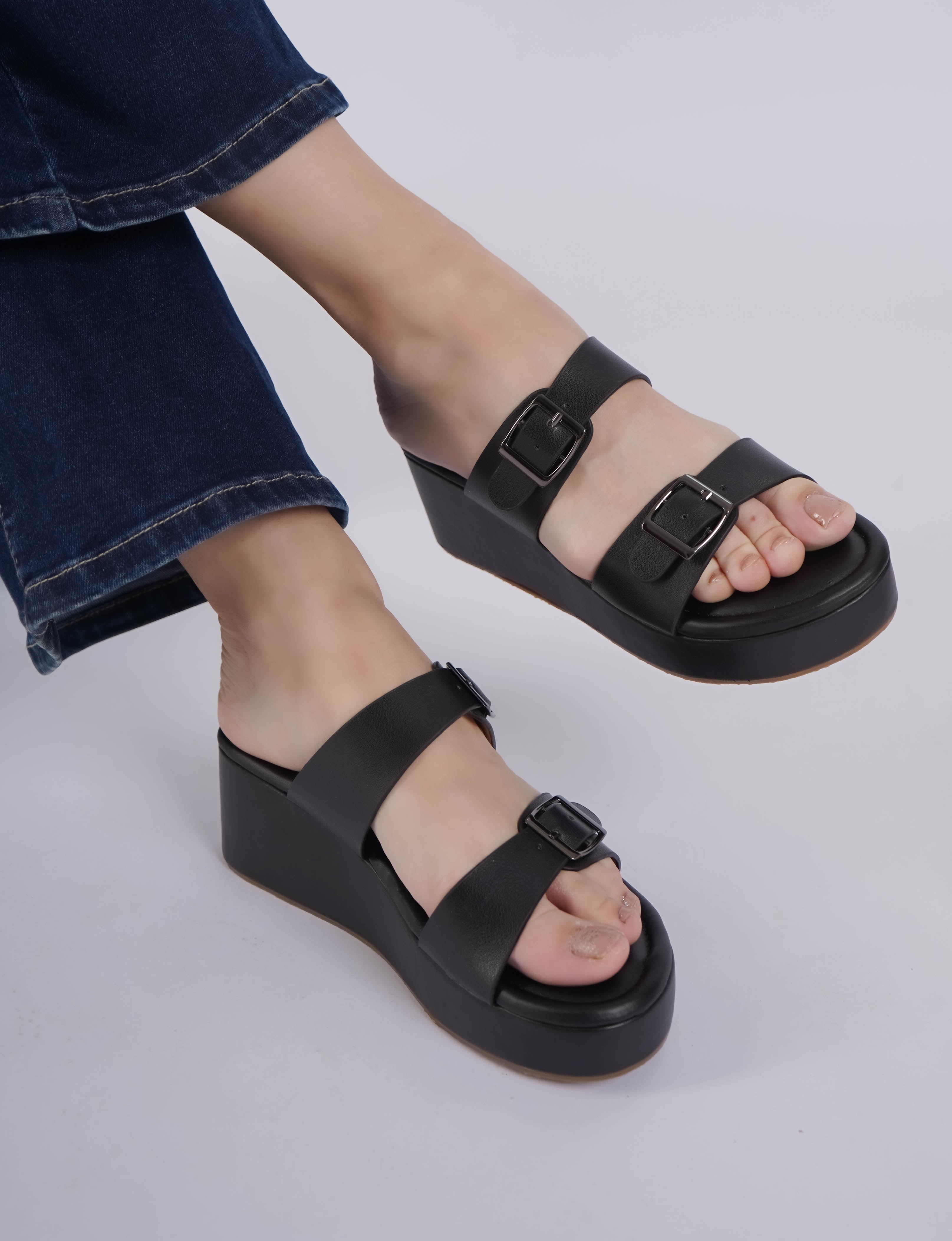 Casual Fashion Sandals 2.5 Inches Wedge Open Back Round Toe Heels