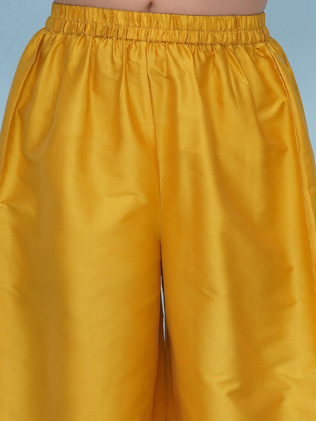 Bitiya by Bhama - Solid Three-Fourth Sleeves Above Knee Length Silk Kurta & Salwar With Dupatta - Yellow