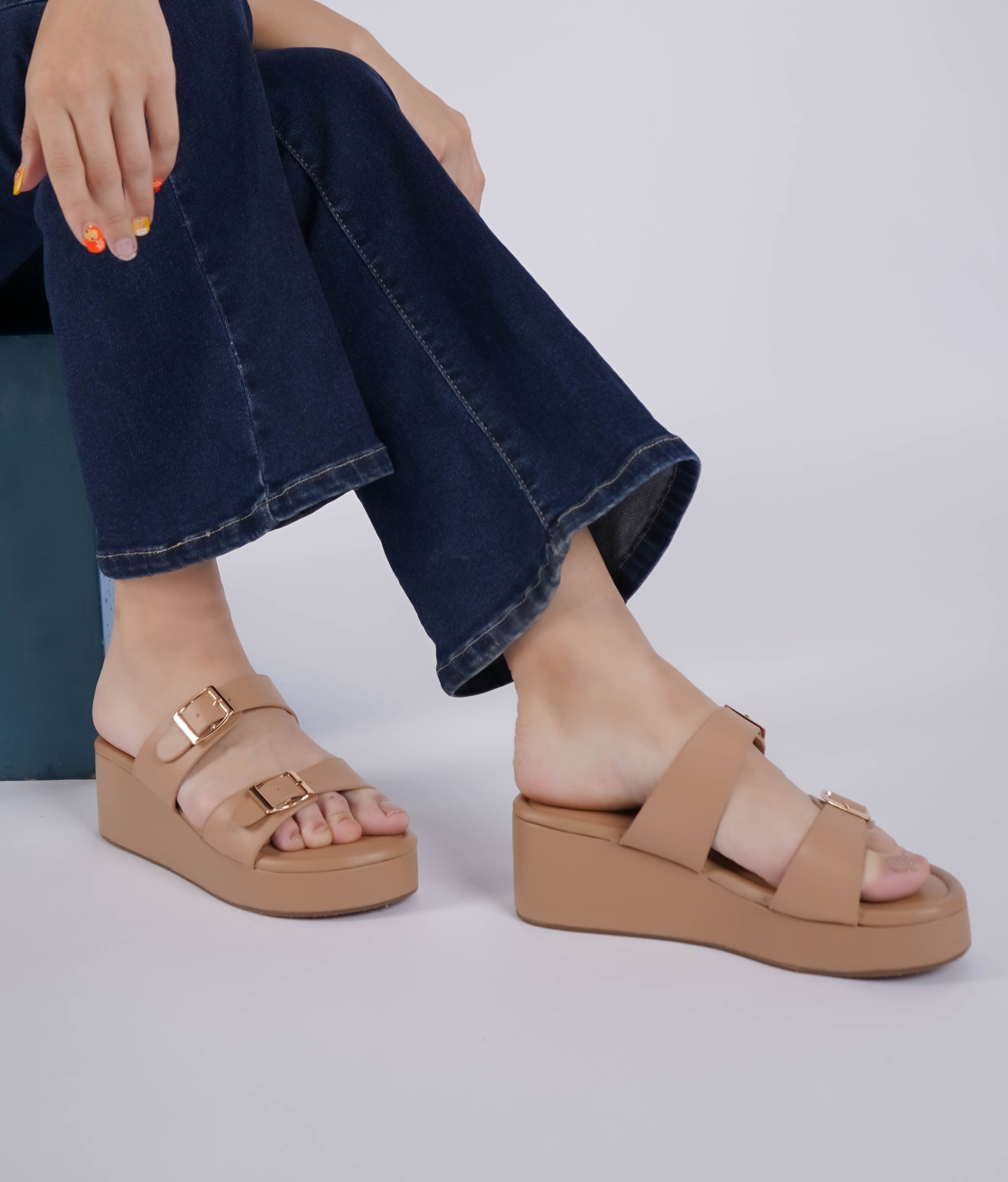 Casual Fashion Sandals 2.5 Inches Wedge Open Back Round Toe Heels