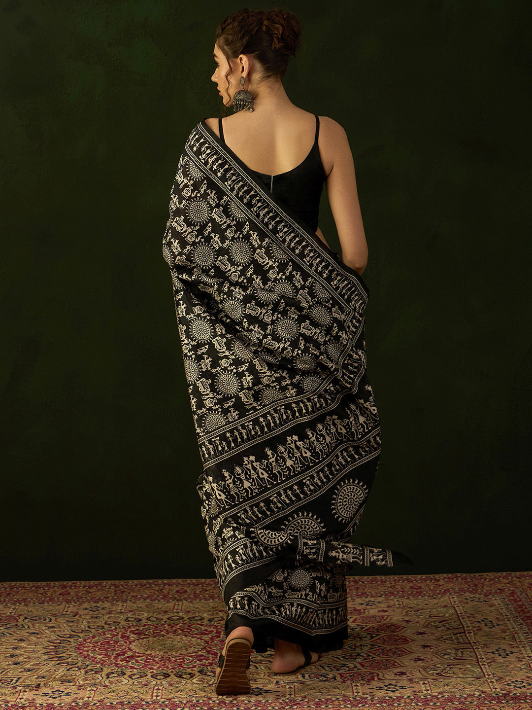 Women's Bhagalpuri Silk Black Printed Designer Saree With Blouse Piece